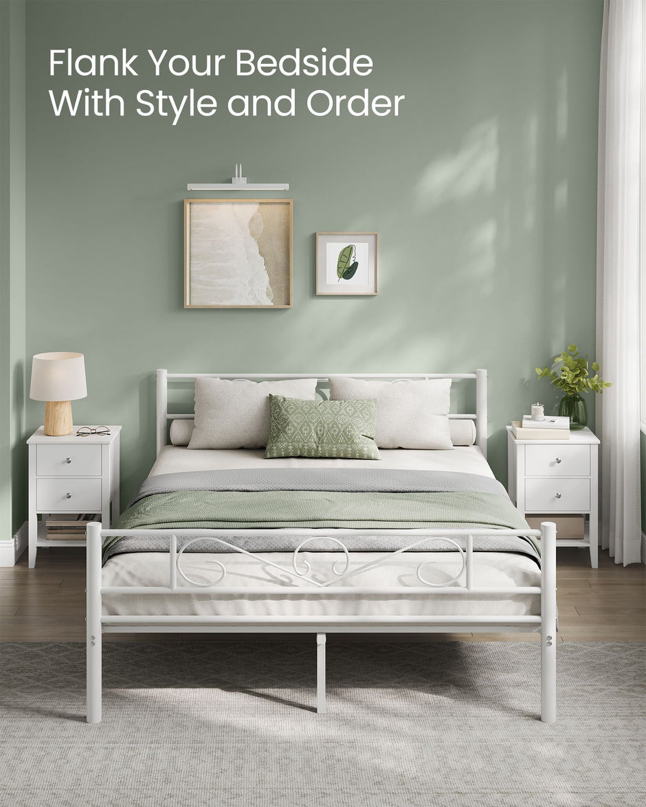 Bamboo Bedside Table – Bamboo – Cloud White – 2 Drawers and Open Shelf