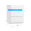Bedside Table – Wood – Cloud White – Modern Design with LED Lights and 3 Drawers