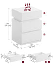 Bedside Table – Wood – Cloud White – Modern Design with LED Lights and 3 Drawers