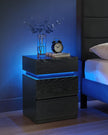 Bedside Table – Wood – Ebony Black – LED Lights with Adjustable Colors and 3 Drawers