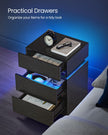 Bedside Table – Wood – Ebony Black – LED Lights with Adjustable Colors and 3 Drawers