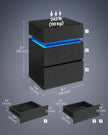 Bedside Table – Wood – Ebony Black – LED Lights with Adjustable Colors and 3 Drawers