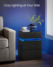 Bedside Table – Wood – Ebony Black – LED Lights with Adjustable Colors and 3 Drawers