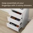 Side End Table – Wood – Cloud White – Modern Design with 3 Drawers and Charging Station