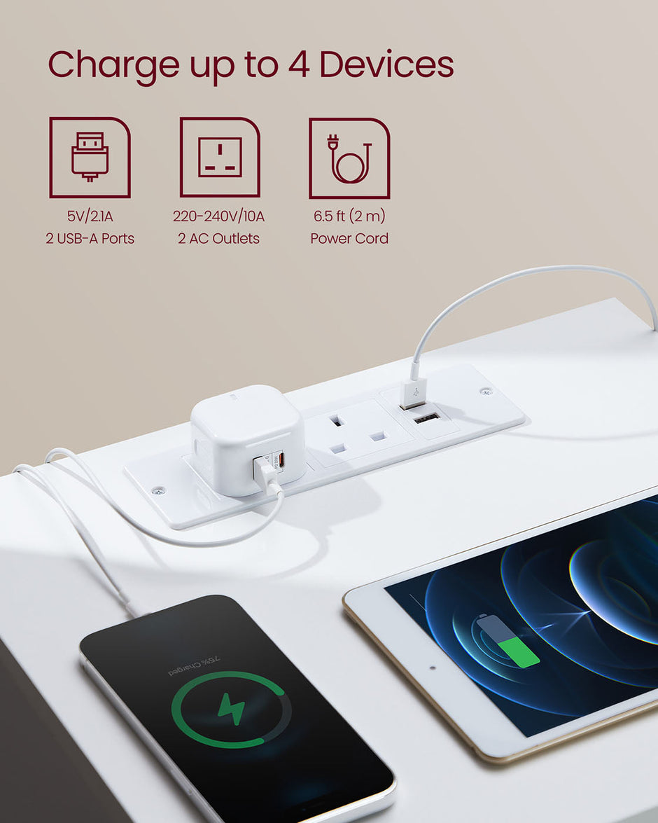 Bedside Table – Engineered Wood – Cloud White and Almond Yellow – Integrated Charging Station