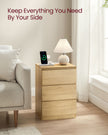Bedside Table – Wood – Straw Yellow – With Charging Station and Drawers