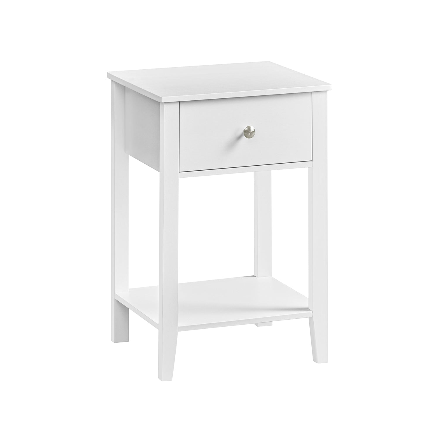 Bamboo Bedside Table – Cloud White – Minimalist Design with Storage Drawer and Open Shelf