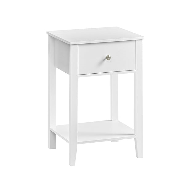 Bamboo Bedside Table – Cloud White – Minimalist Design with Storage Drawer and Open Shelf