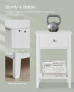 Bamboo Bedside Table – Cloud White – Minimalist Design with Storage Drawer and Open Shelf