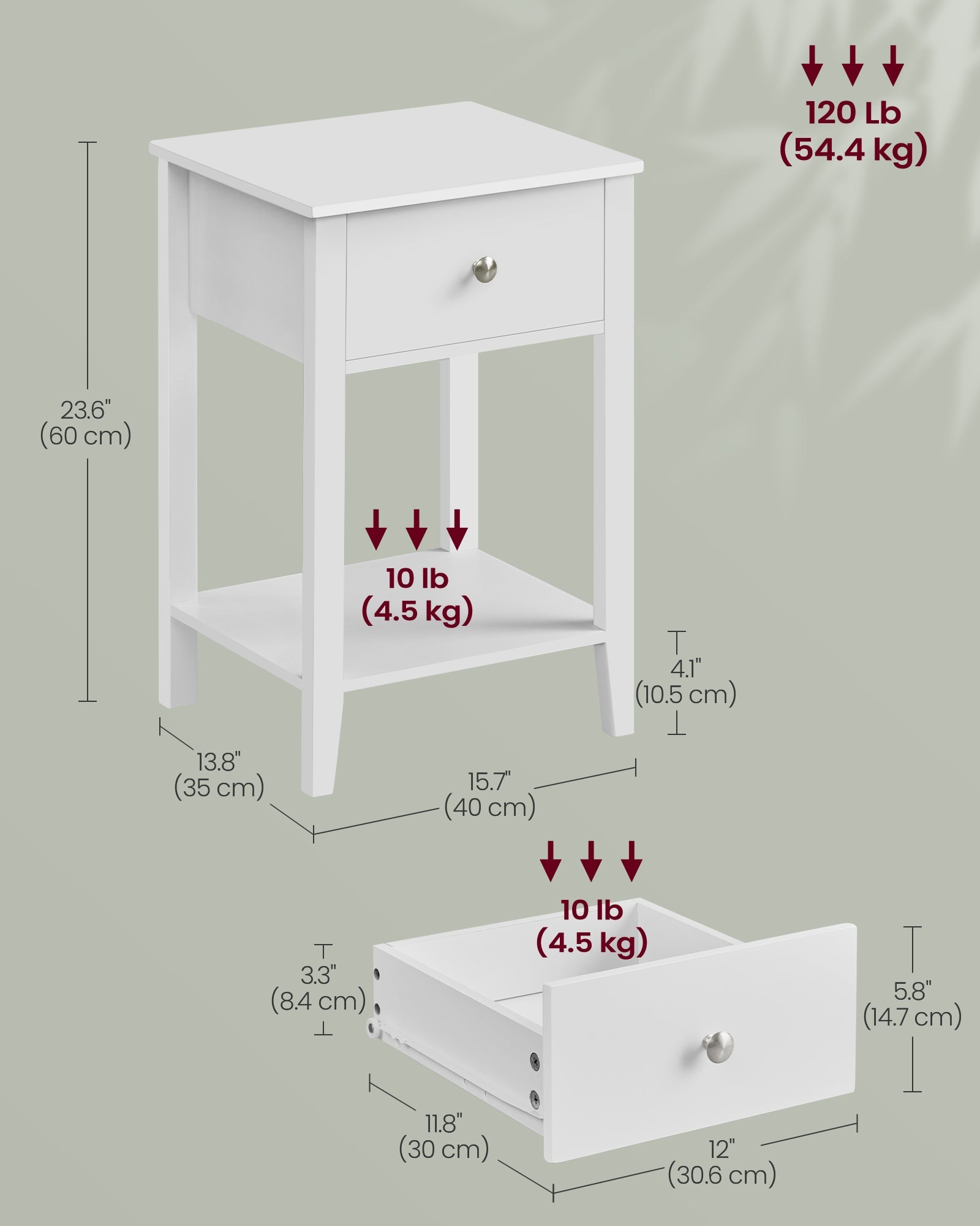 Bamboo Bedside Table – Cloud White – Minimalist Design with Storage Drawer and Open Shelf