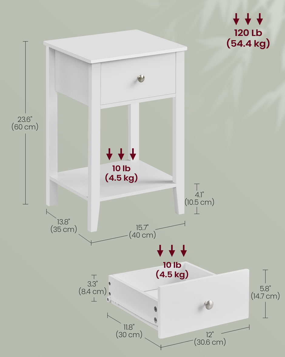 Bamboo Bedside Table – Cloud White – Minimalist Design with Storage Drawer and Open Shelf