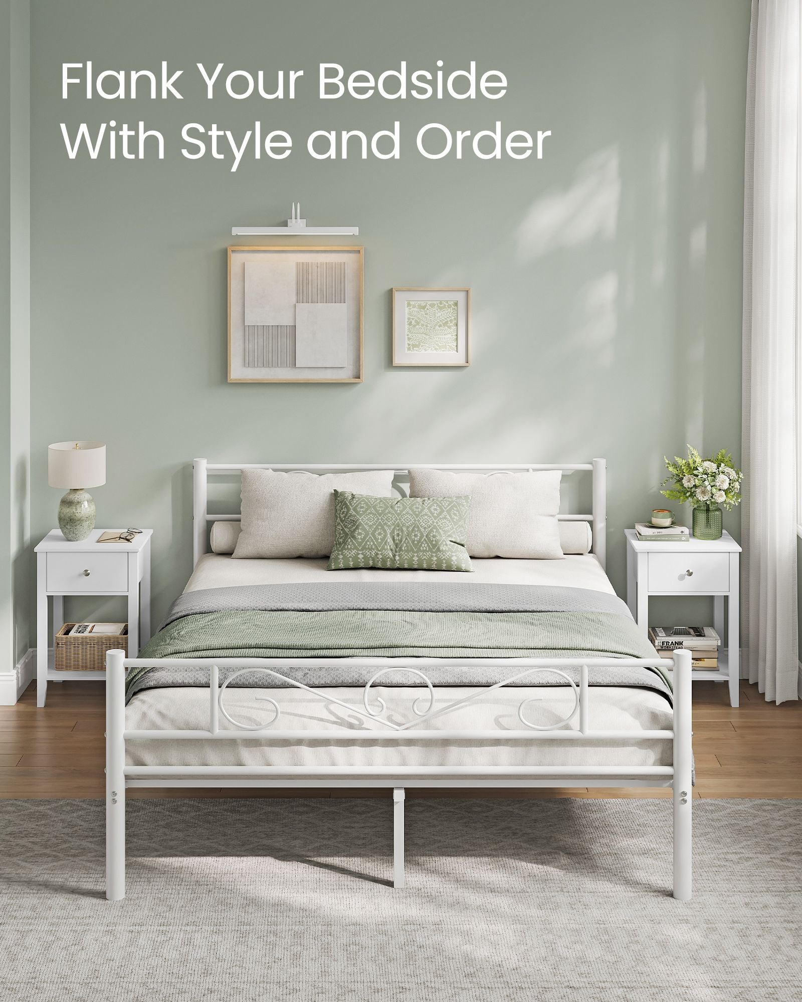 Bamboo Bedside Table – Cloud White – Minimalist Design with Storage Drawer and Open Shelf