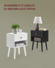Bedside Table – Solid Wood – Ebony Black – Storage Drawer and Open Shelf