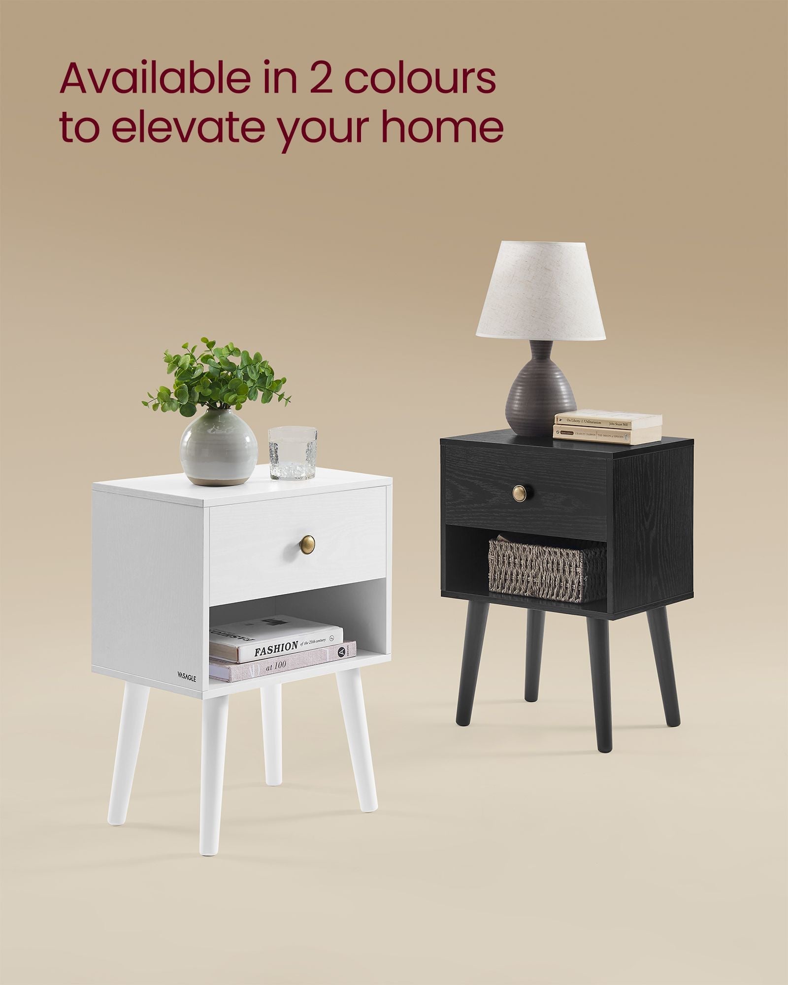 Bedside Table – Solid Wood – Cloud White – Storage Drawer and Open Shelf
