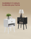 Bedside Table – Solid Wood – Cloud White – Storage Drawer and Open Shelf