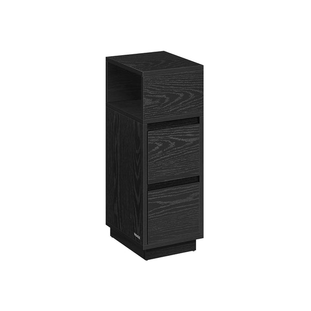 Adjustable Slim Bedside Table – Wood – Ebony Black – 2 Drawers & Open Compartment