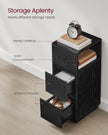 Adjustable Slim Bedside Table – Wood – Ebony Black – 2 Drawers & Open Compartment