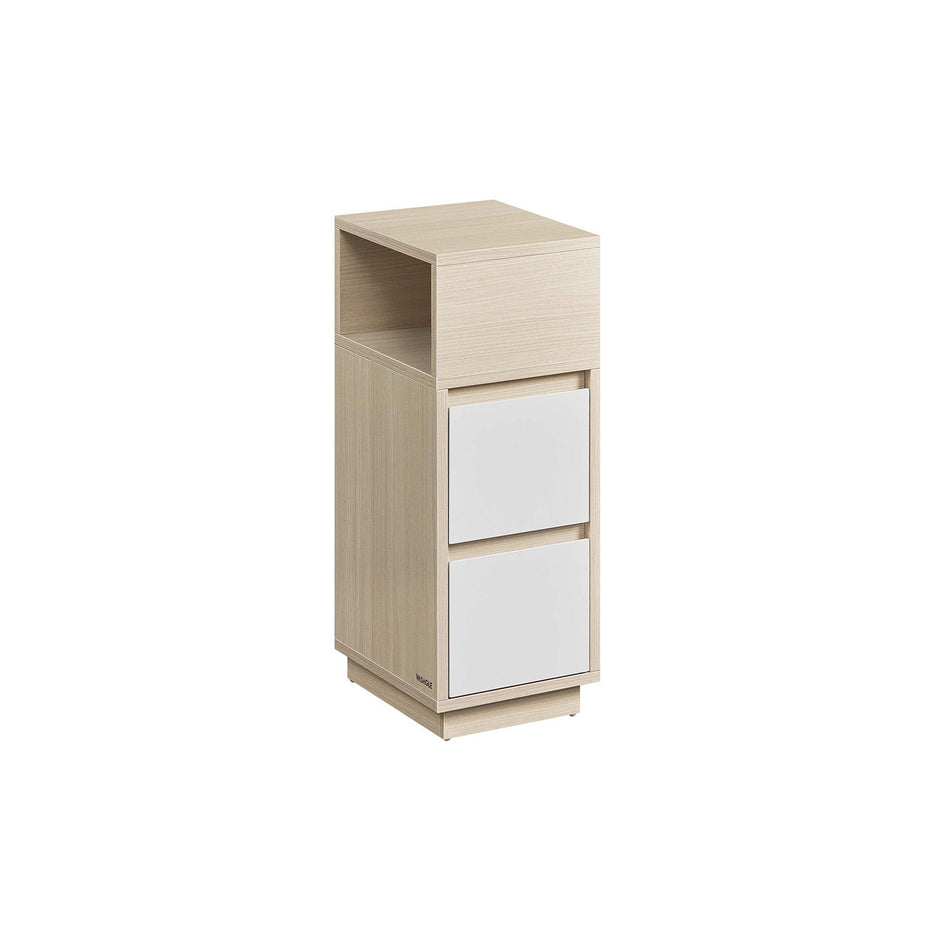 Slim Bedside Table – Wood – Cloud White – 2 Drawers and 1 Open Compartment