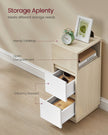 Adjustable Slim Bedside Table – Wood – Ebony Black – 2 Drawers & Open Compartment