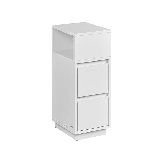 Slim Bedside Table – Engineered Wood – Cloud White – 2 Drawers and Open Compartment