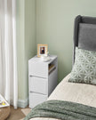Slim Bedside Table – Engineered Wood – Cloud White – 2 Drawers and Open Compartment