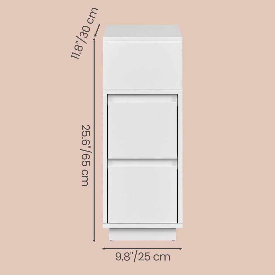 Narrow Side Table – Wood – White – 2 Drawers and Open Compartment