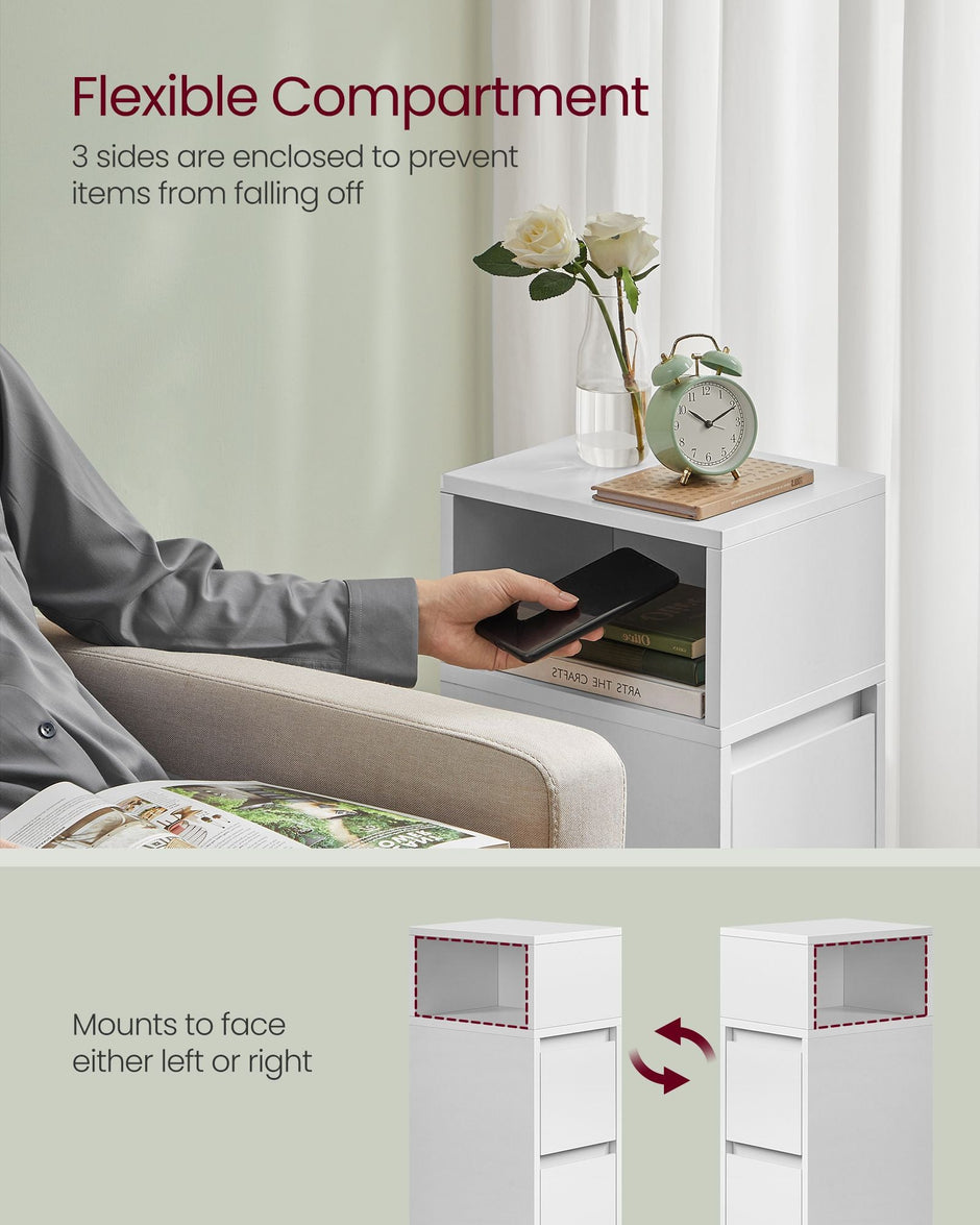 Slim Bedside Table – Engineered Wood – Cloud White – 2 Drawers and Open Compartment
