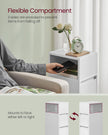Slim Bedside Table – Engineered Wood – Cloud White – 2 Drawers and Open Compartment
