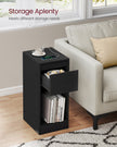 Record Player Stand – Wood – Cloud White – Vinyl Storage with Charging Station and LED Light