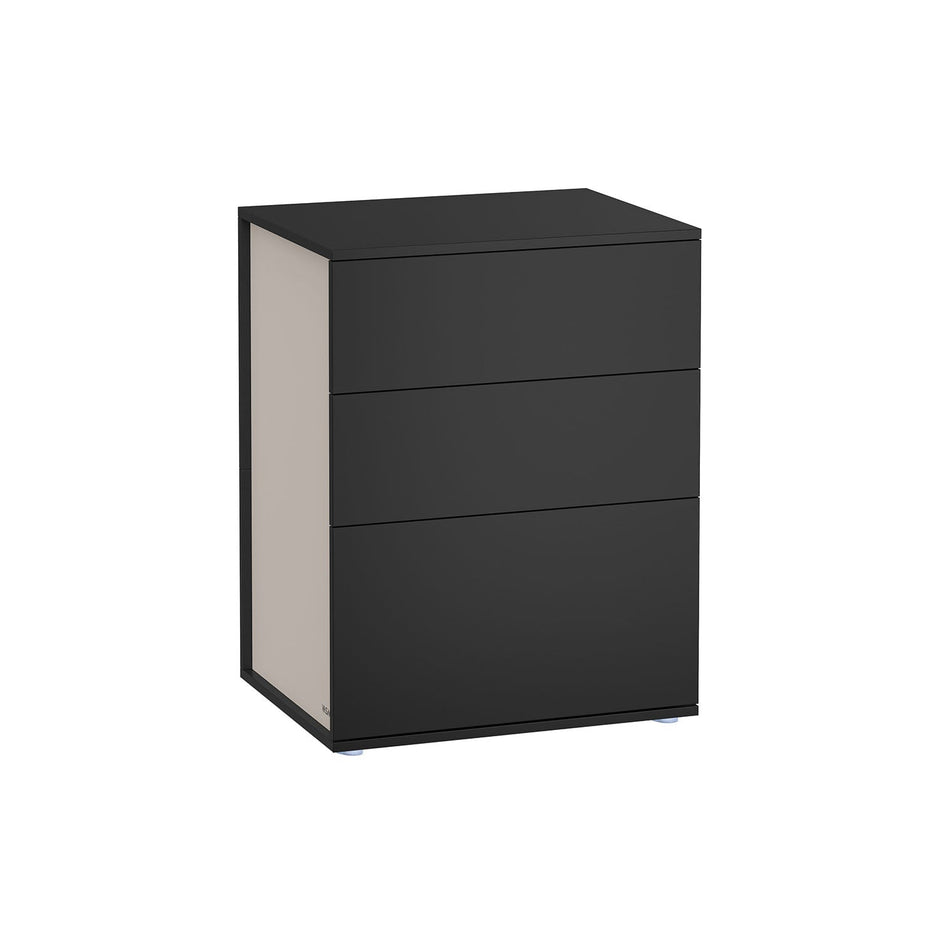 Nightstand – Wood – Ink Black and Cappuccino Beige – Toolless Assembly with 3 Storage Drawers