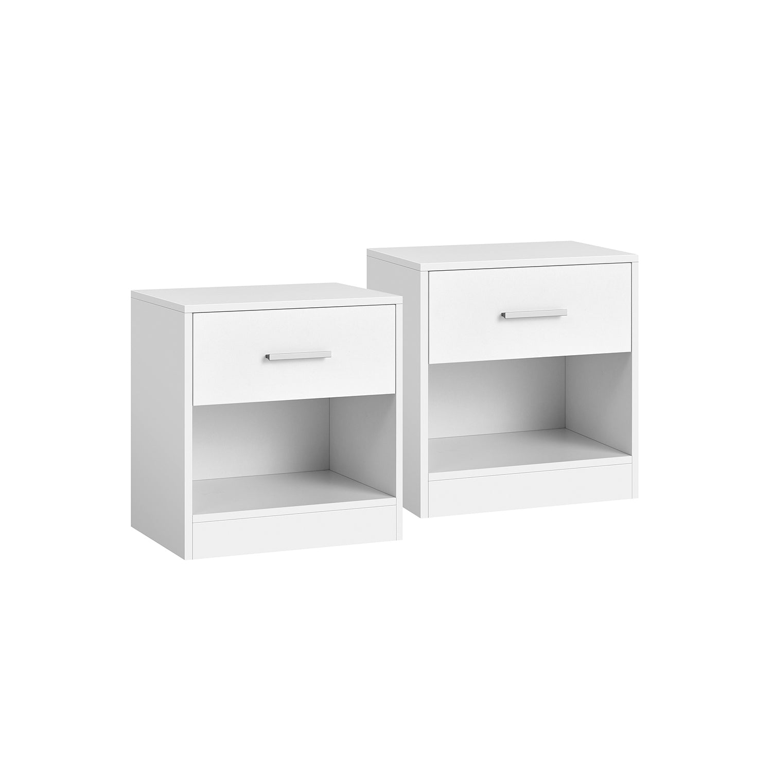 Side Table – Wood – Natural Beige and Classic White – With Drawer and Open Compartment