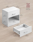 Side Table – Wood – Natural Beige and Classic White – With Drawer and Open Compartment