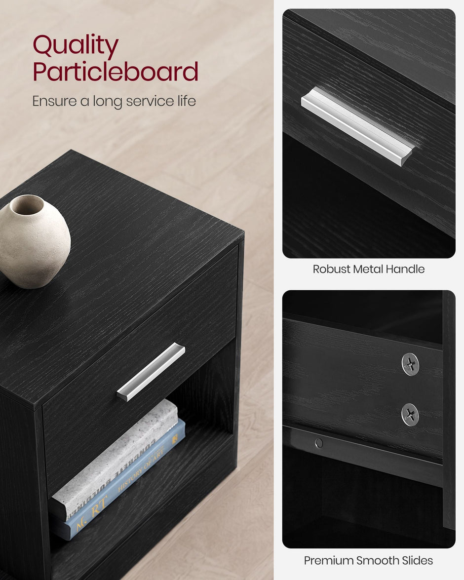 Side Table – Wood – Natural Finish – Drawer and Open Compartment
