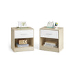 Set of 2 Bedside Tables – Wood – Natural Beige and Classic White – Featuring Drawer and Open Compartment