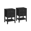 Set of 2 Bedside Tables – Bamboo – Ink Black – Minimalist Style with 2 Storage Drawers and Open Shelf