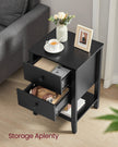 Set of 2 Bedside Tables – Bamboo – Ink Black – Minimalist Style with 2 Storage Drawers and Open Shelf