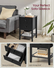 Set of 2 Bedside Tables – Bamboo – Ink Black – Minimalist Style with 2 Storage Drawers and Open Shelf
