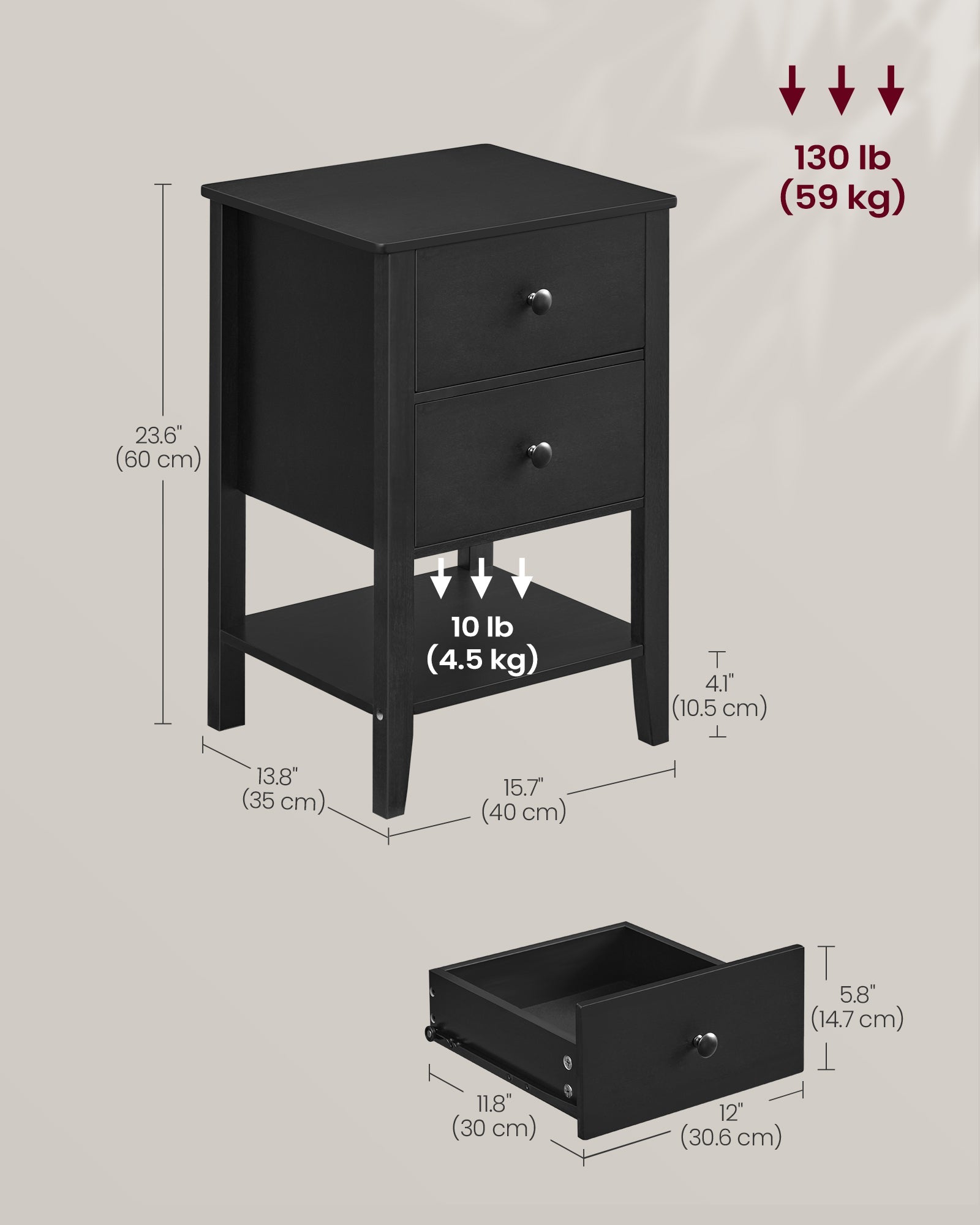 Set of 2 Bedside Tables – Bamboo – Ink Black – Minimalist Style with 2 Storage Drawers and Open Shelf
