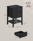 Set of 2 Bedside Tables – Bamboo – Ink Black – Minimalist Style with 2 Storage Drawers and Open Shelf