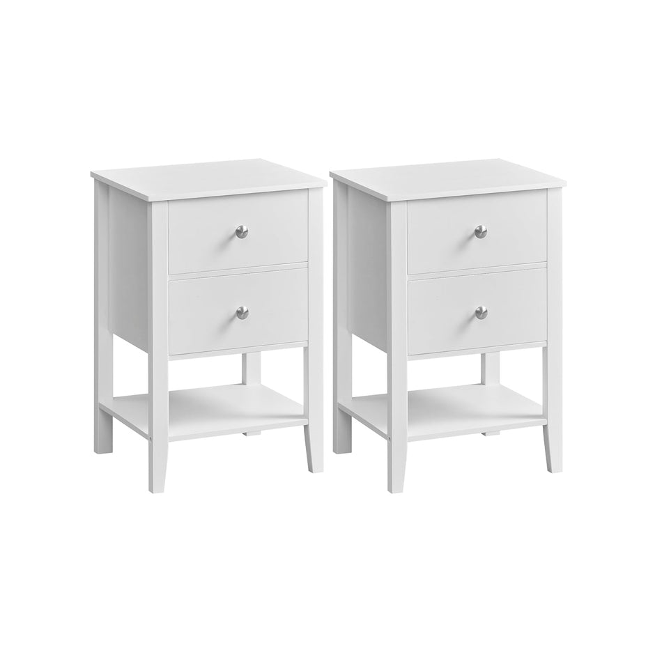 Set of 2 Bamboo Bedside Tables – Bamboo – Cloud White – Minimalist Design with 2 Storage Drawers and Open Shelf