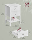 Set of 2 Bamboo Bedside Tables – Bamboo – Cloud White – Minimalist Design with 2 Storage Drawers and Open Shelf