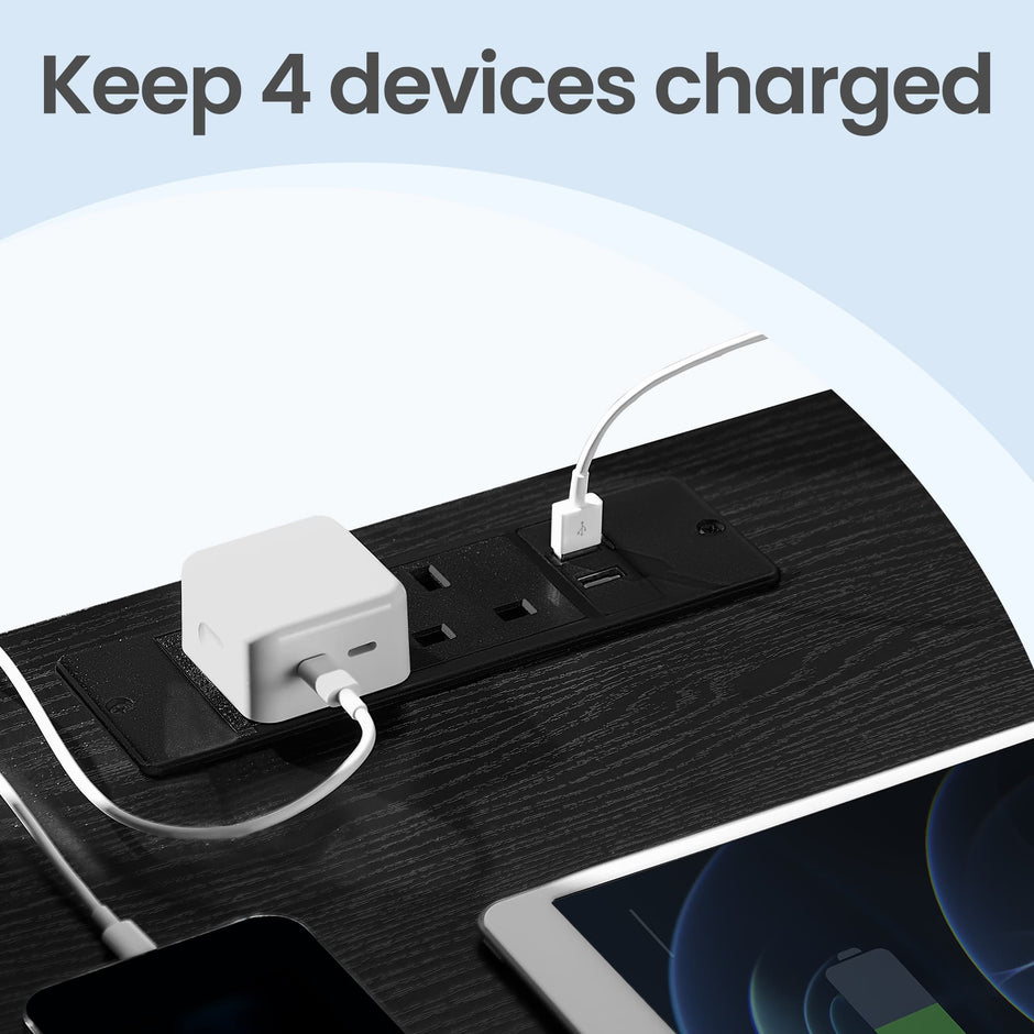 Set of 2 Modern Side Tables – Wood – Black – Features 3 Drawers and Built-in Charging Station