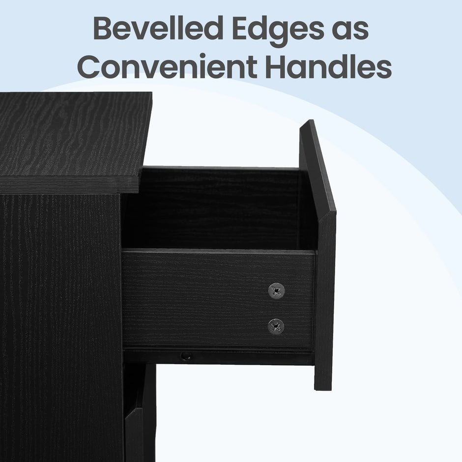 Set of 2 Modern Side Tables – Wood – Black – Features 3 Drawers and Built-in Charging Station