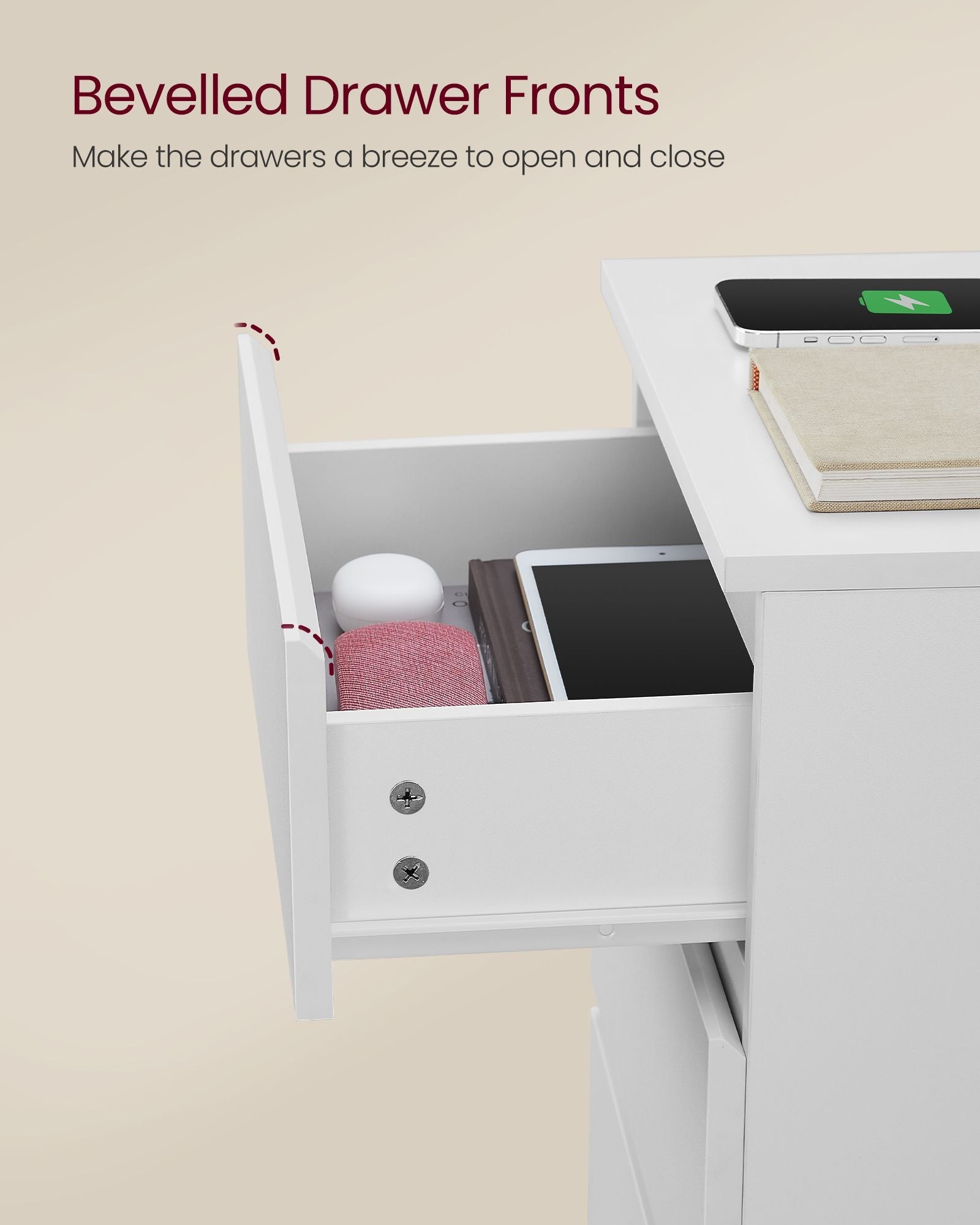 Bedside Table – Wood – Natural Finish – Integrated Charging Station, Set of 2