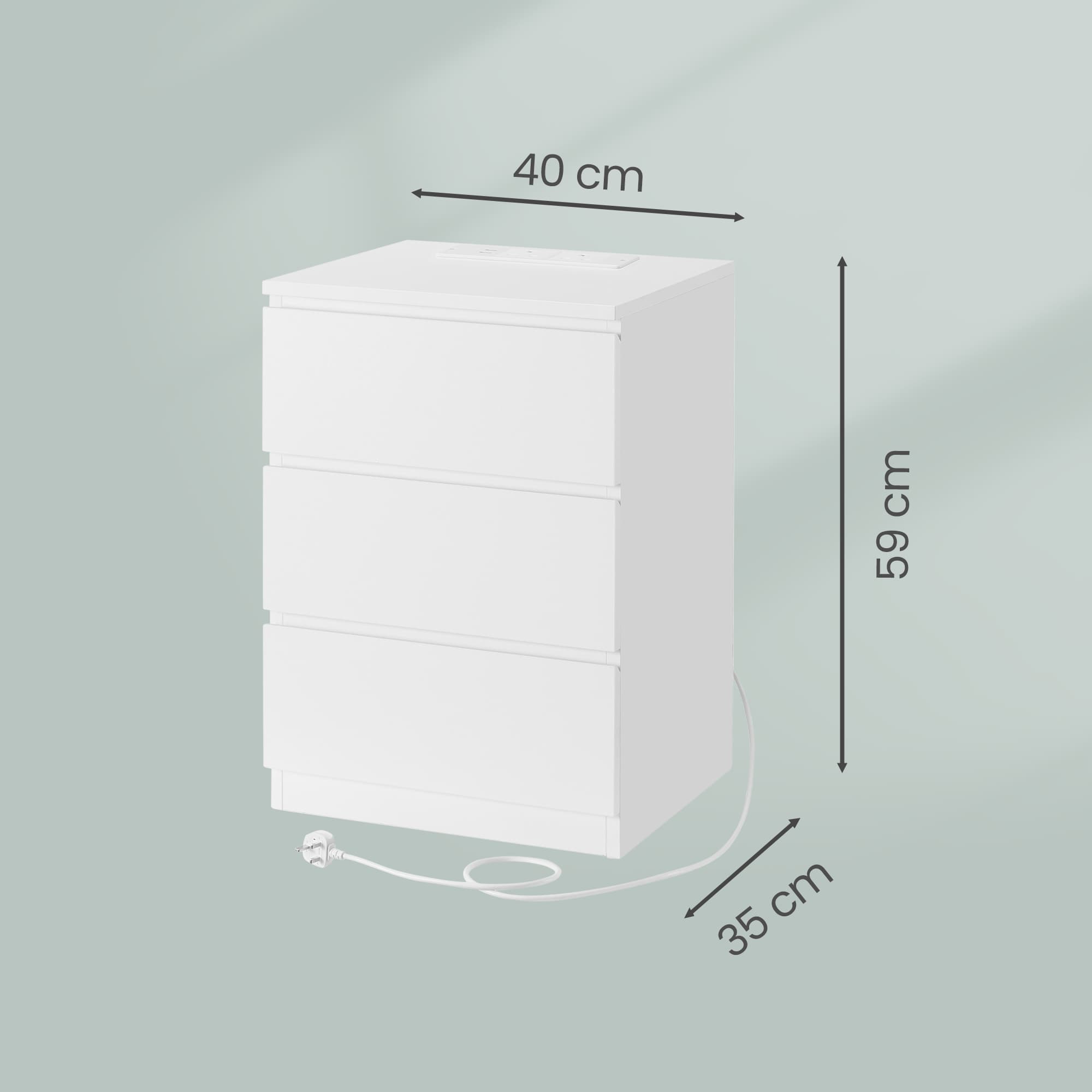 Set of 2 Side End Tables – Wood – White – Modern Design with 3 Drawers and Integrated Charging Station