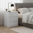 Set of 2 Side End Tables – Wood – White – Modern Design with 3 Drawers and Integrated Charging Station