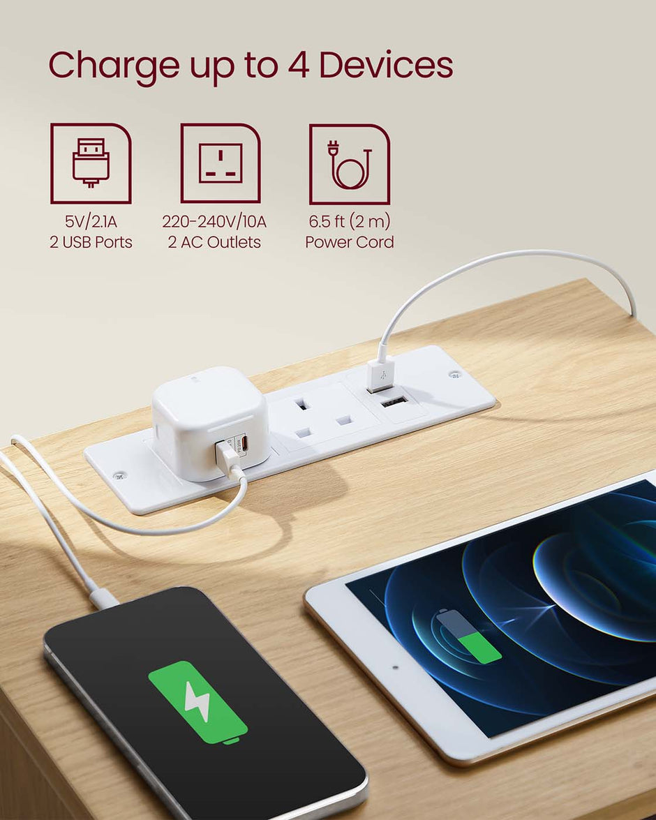 Bedside Table – Wood – Straw Yellow – Set of 2 with Charging Station