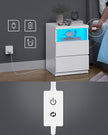 Set of 2 Nightstands – Wood – White – Adjustable LED Light and Drawers