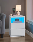 Set of 2 Nightstands – Wood – White – Adjustable LED Light and Drawers