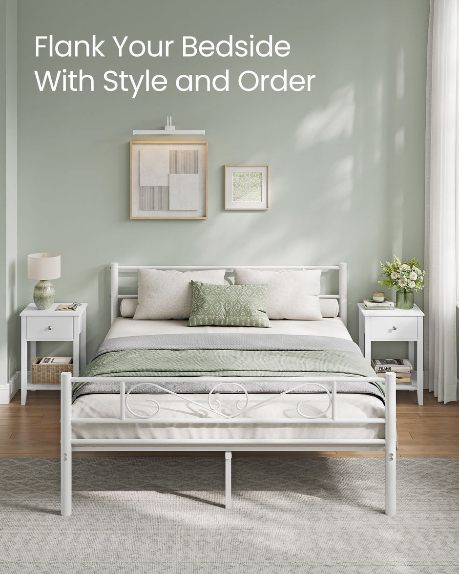 Set of 2 Bedside Tables – Bamboo – Cloud White – Storage Drawer and Open Shelf